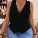 SOLY HUX Women's Plus Size Button Up Suit Vest Blazer V Neck Sleeveless Waistcoat (Black, XXXL)
