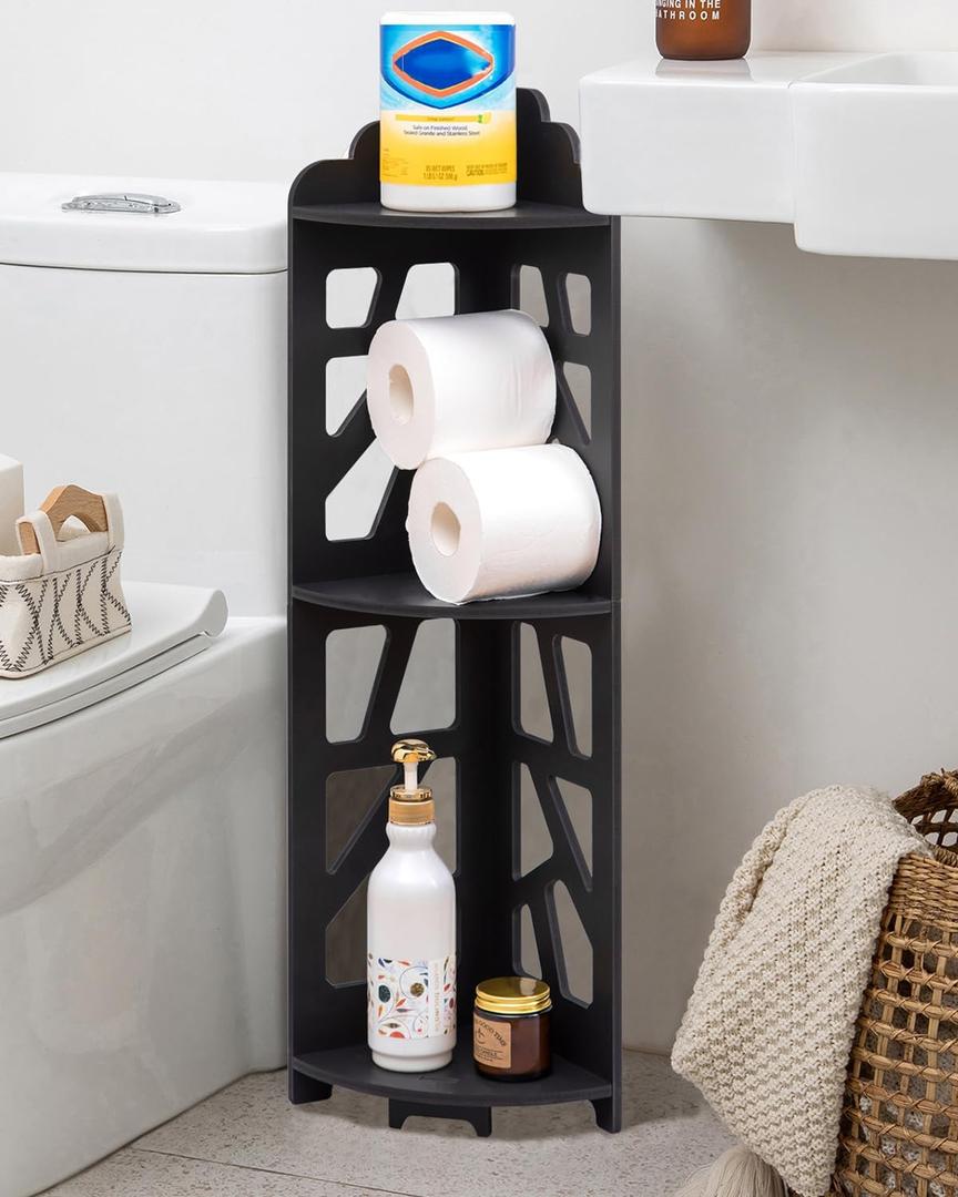 Corner Shelves,Corner Shelf Stand Waterproof Great for Bathroom Storage Tight Space,Small Shelf Stand Fit for Toilet Paper Holder Storage, Corner Tables for Small Space,Black (31.5"H ( 3 tier))