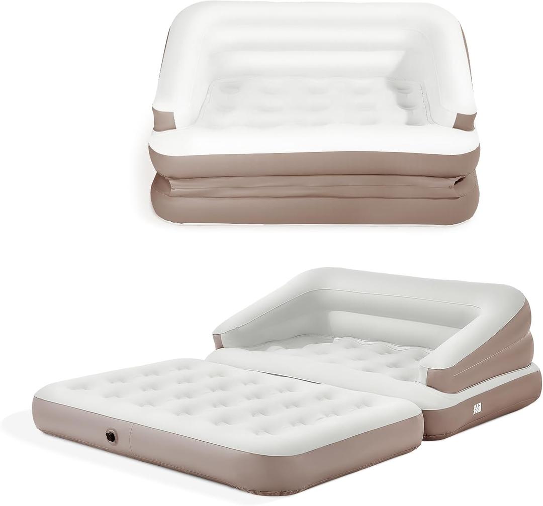 TXZ outdoor Full Size Air Mattress for Inflatable Portable Blow Up Mattress Sofa Bed with Flocked top-Double Air Couch for Tent Camping(Dark Brown)