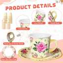 Umigy 36 Sets Tea Party Decorations 6.5 oz Floral Paper Tea Cups with Plates Paper Napkins Disposable Blossom Teacups and Saucers Sets for Girls Birthday Party Supplies(Yellow)
