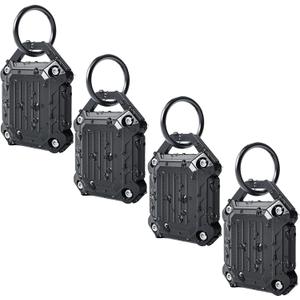 DOVICK- Waterproof Airtag Keychain Holder Case,Screw Full Cover Compatible with Apple Air Tag Tracker Key Ring 4 Pack Black