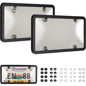 License Plate Cover & Frames, 2 Pack Clear License Plate Protector, ABS Car Front/Rear License Plate Frame with Screws Caps, Fit Any Standard US Plates