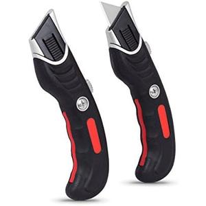 INTERNET'S BEST Ergonomic Utility Knife Set | Retractable Box Cutter with Rubber Handle | For Cutting Cardboard, Carpet & Plastic | Blade Storage in Handle | Pack of 1