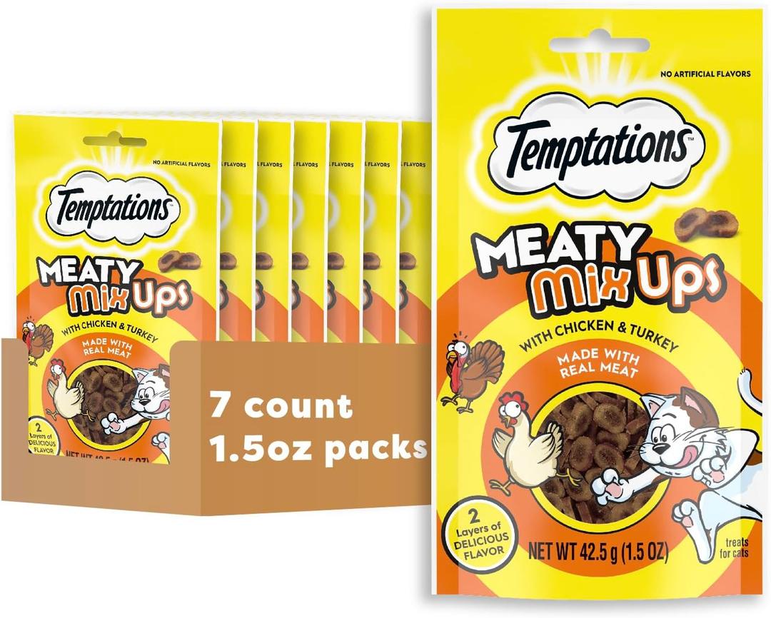 Temptations Meaty MixUps Cat Treats with Chicken & Turkey, 1.5 oz. Pouch (Pack of 7) (EXP 10/22/26)