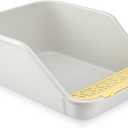 SpaceTime Large Cat Litter Box with High Sides,Cat Boxes for Indoor Cats,Cat Litter Pan for Kitty,Litter Box with Low Entry,Easy to Clean,Anti-Splashing,(Grey-Yellow)