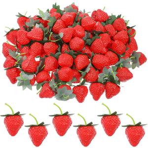 100 PCS 2.2 Inch Fake Strawberries, Artificial Red Strawberry Decor Realistic Fake Fruit Strawberries Lifelike Faux Strawberry Simulations for Photography Prop Kitchen Cabinet Party Cake Decoration