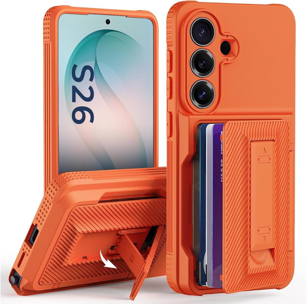 for Samsung Galaxy S26 Case Wallet with Card Holder (4-5Cards),[RFID Blocking][Kickstand][Military Drop Protection] Full Camera Protection Wallet Case for Samsung S26 Orange