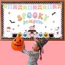 Halloween Ghost Bulletin Board Decorations Boho Halloween Classroom Decoration Groovy Spooky Season Paper Cutouts with Pumpkin Spider Bat for Holiday School Library Classroom Chalkboard Wall Decor