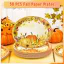Homlouue 12x10 Oval Fall Paper Plates, 50PCS Fall Leaves Pumpkins Plate, Heavy Duty Thanksgiving Plates, Large Thanksgiving Paper Plate Disposable for Autumn Theme Party Decoration Serve 50 Guests