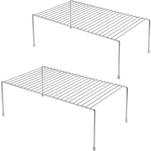 iPEGTOP Set of 2 Kitchen Cabinet Shelf Organizer, Medium (13 x 9.4 Inch) Bathroom Cabinet Organization Wire Shelf Rack, Rustproof Storage Space Saver Shelves for Countertops Pantries Utensils (Chrome)