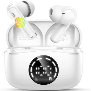 Wireless Earbuds, Bluetooth 5.4 Headphones, HiFi Stereo Deep Bass Earphones with USB-C Fast Charging, IP7 Waterproof Ear Buds with 4 ENC Noise Cancelling Mic for Sports, Running, Gym, White