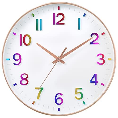 HZDHCLH Kid Wall Clocks Battery Operated,12 inch Silent Non Ticking Modern Wall Clock for Nursery Kids Room Living Room Bedroom Kitchen Office Classroom Decor