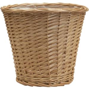 Household Essentials Willow Wicker Waste Basket, Medium, Handwoven with Built-in Plastic Liner, Durable and Attractive Weave, Tapered Design, Compact, Easy to Clean, Natural
