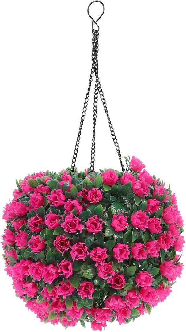 Solar Lighted Topiary Flower Ball Led Hanging Ball Lamp Pink Artificial Topiary Decor for Outdoor Garden Wedding Lawn 16.73 Inch