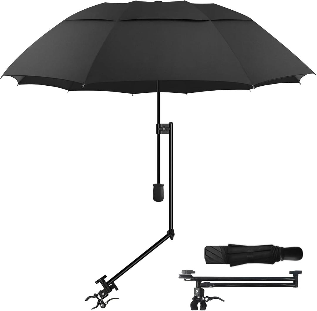 Patio Umbrellas UPF 50+ 360 Adjustable Shade Umbrella, Beach Umbrella with Universal Clamp, Beach Clamp on Umbrella, suitable for Patio, beach chairs, golf carts, wheelchairs, carts, bleachers, camping and fishing (Black 43/Type A)