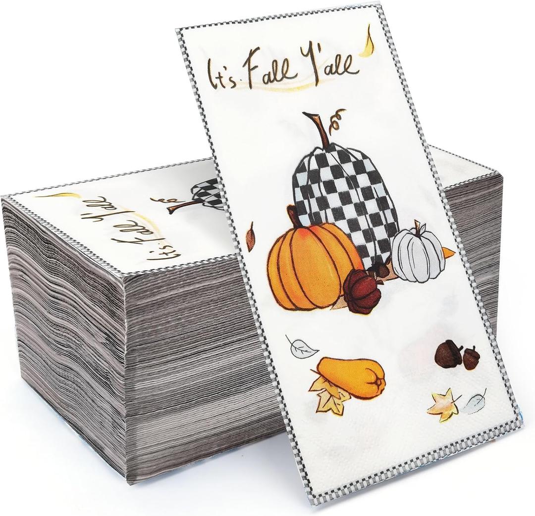 100 Pcs Fall Disposable Hand Towels for Bathroom, Watercolor Autumn Guest Paper Napkins, Dinner Napkin Decorative Beverage Thanksgiving for Wedding Birthday Party (Large)