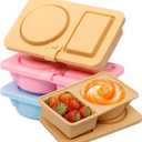 3 Pack Silicone Reusable Snack Containers with Lids, Double Compartment Snackle Box Containers, Salad Dressing Sauce Seasoning Container, Small Mini Food Snack Boxs for Travel, Office, Picnic, School