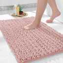 Bathroom Rugs Non Slip Washable - Ultra Soft Absorbent Chenille Bath Mat, Quick Dry Shaggy Floor Carpet for Tub Shower, Light Pink Home Decor Accessories