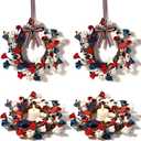 4 Pcs Mini 4th of July Hanging Wreaths for Cabinets Patriotic Red White and Blue Artificial Candle Ring Wreath Pillar Candle Holder Wreath for Farmhouse Independence Day Memorial Day Porch Front Door