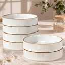 GBhome Pasta Bowls Set of 6, 7.5 Stoneware Dinner & Salad Bowls, Double Reactive Glaze Ceramic Soup Bowls, Stackable, Microwave & Dishwasher Safe, White with Honey-Brown Edge