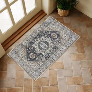 Collive Washable Indoor Doormat, Non Slip Retro Floor Mat 20"x32" Small Rug Quick Absorbent Entrance Rug Distressed Black/Multi Front Door Mat, Welcome Mats Entryway Doormat for Kitchen Home Patio (1'8" x 2'8" (Rectangular)