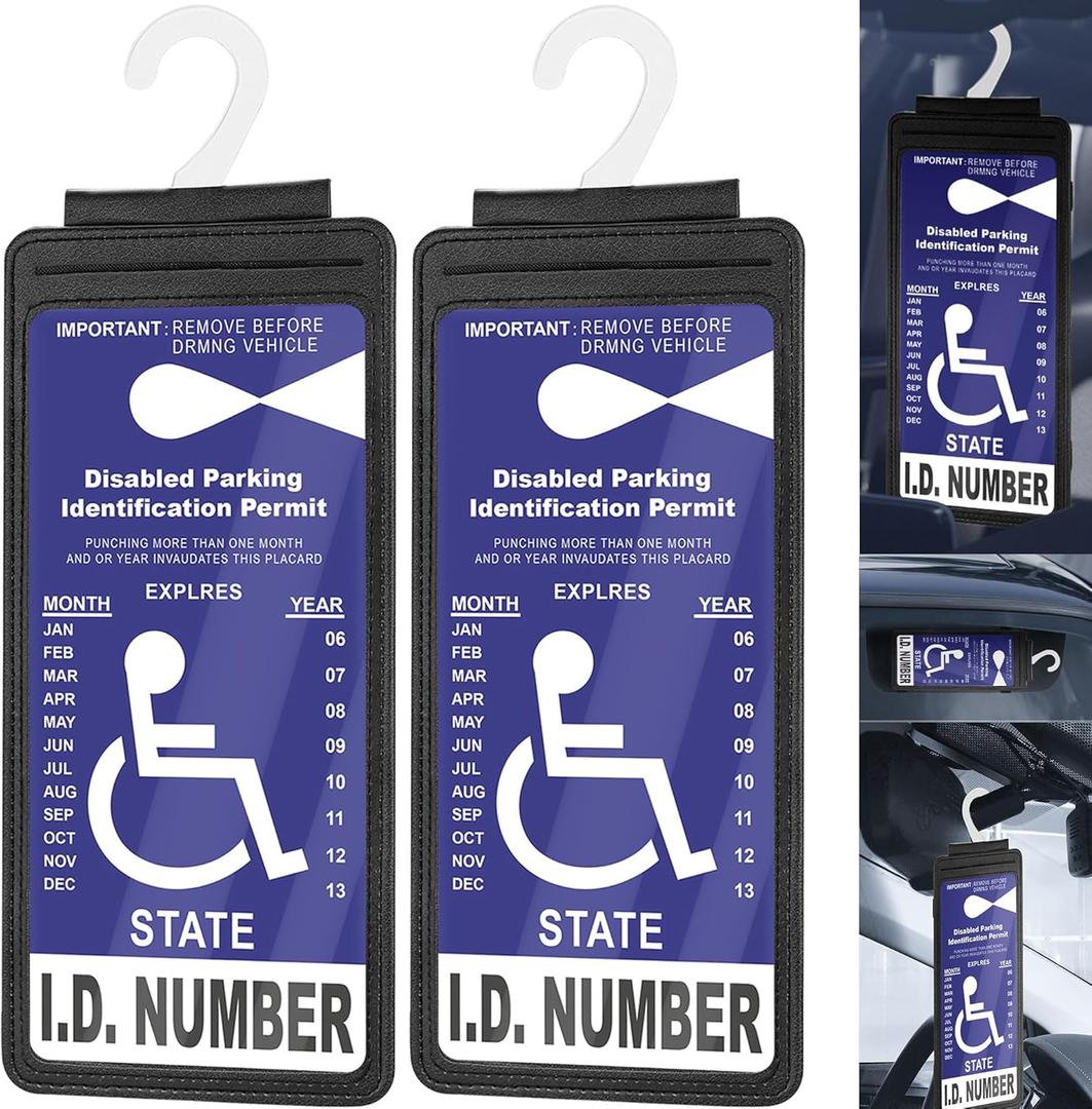 Handicap Placard Holder, 2-Pack Leather Durable Handicap Placard Holder for Auto with Transparent Front Window and Strap for Secure Attachment - Premium Quality for Long-Lasting Use Handicap Placard Holder, 2-Pack Leather Durable Handicap Placard Holder for Auto with Transparent Front Window and Strap for Secure Attachment - Premium Quality for Long-Lasting Use