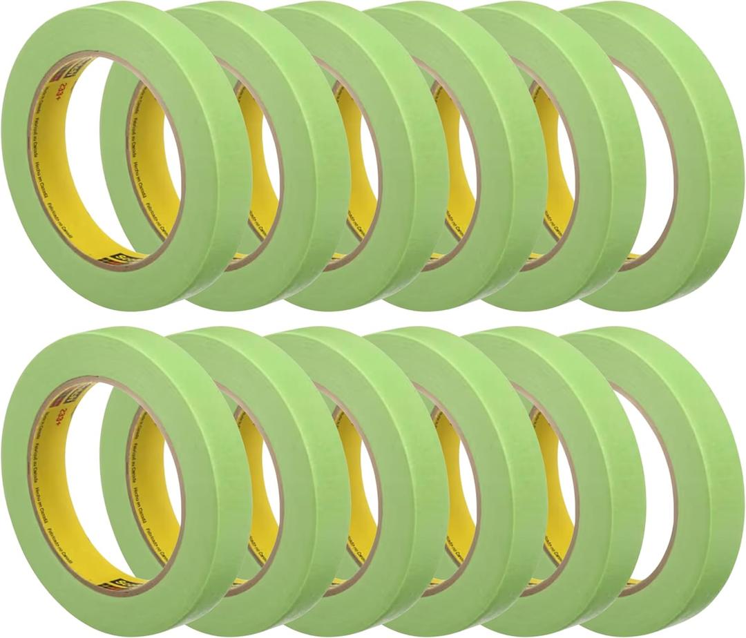 3M 233+ Green Masking Tape 26334, 0.75" x 60.1 yd, Pack of 12 Rolls  High-Performance Automotive and Industrial Painter's Tape