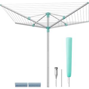 SONGMICS Umbrella Drying Rack, Retractable Outdoor Drying Rack, Height Adjustable, 164 ft Long Clothesline, Holds 5 Laundry Loads, for Garden, with Ground Spike, Cover, Silver and Green ULLR301E01 (66.9"D x 66.9"W x (47.6"-72")H)