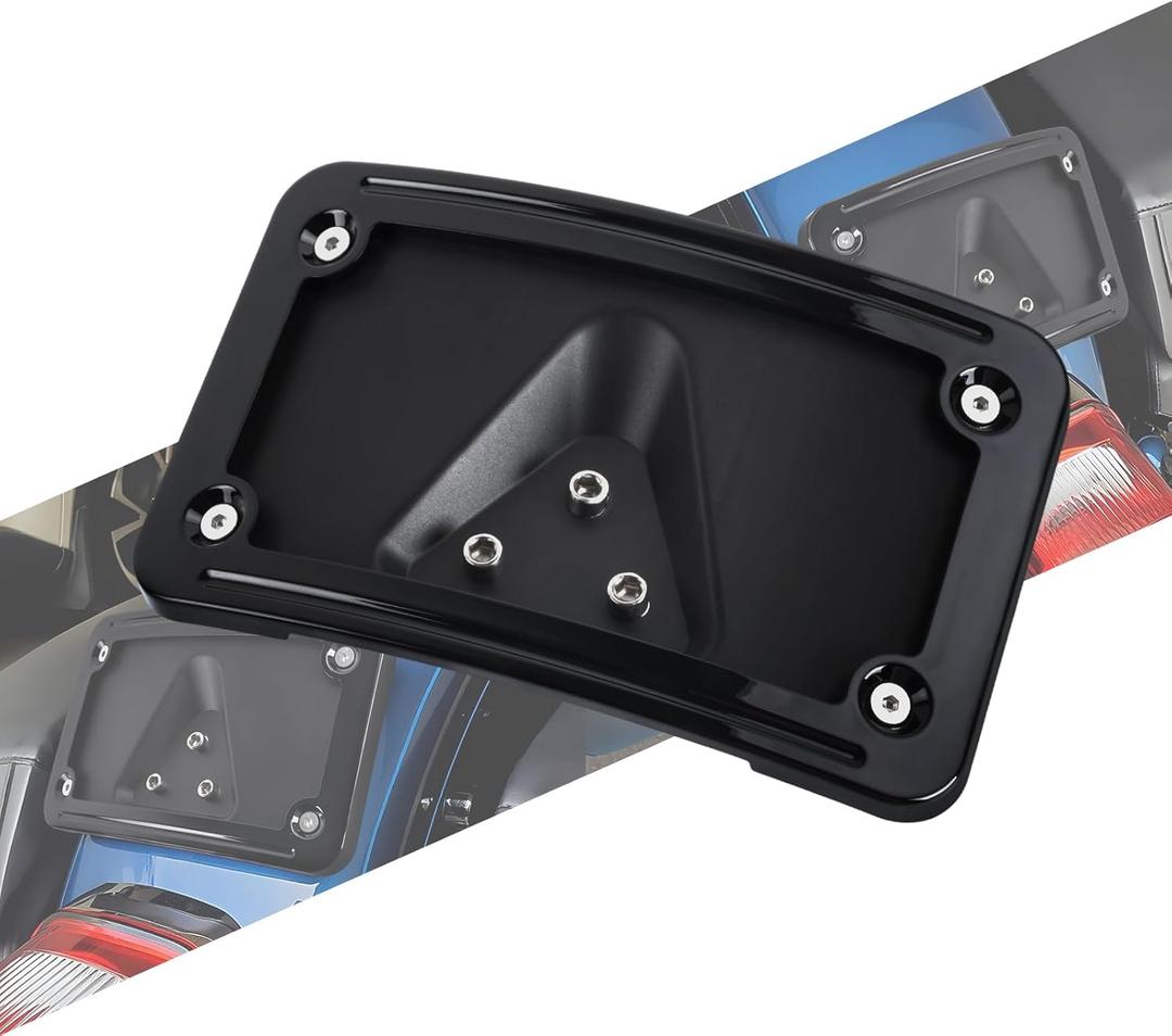 Curved Laydown License Plate Mount Frame Compatible with Harley 3 Hole Rear Fender Mount Replacement for 3148 (Black)