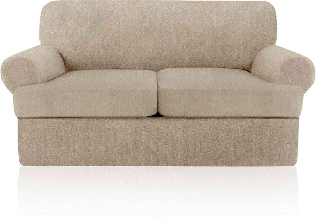 Sofa Covers 3 Piece T Cushion Sofa Slipcovers, Stretch Couch Cover with 2 Individual T Cushion Covers, Machine Washable Furniture Protector for Living Room(Island Fossi, 2 Cushions)