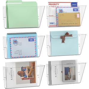 6 Pack Clear Single Pocket Wall File Holder Hanging Wall Organizer, Wall Mount Mails Magazines Organizer for Office and Home