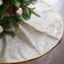 Christmas Tree Skirt: 36 Inch White Gold Luxury Velvet Plush Fur Christmas Tree Skirts with Embossed Floral Pattern, Vintage Royal Xmas Tree Holiday Decorations for Christmas Home Decor