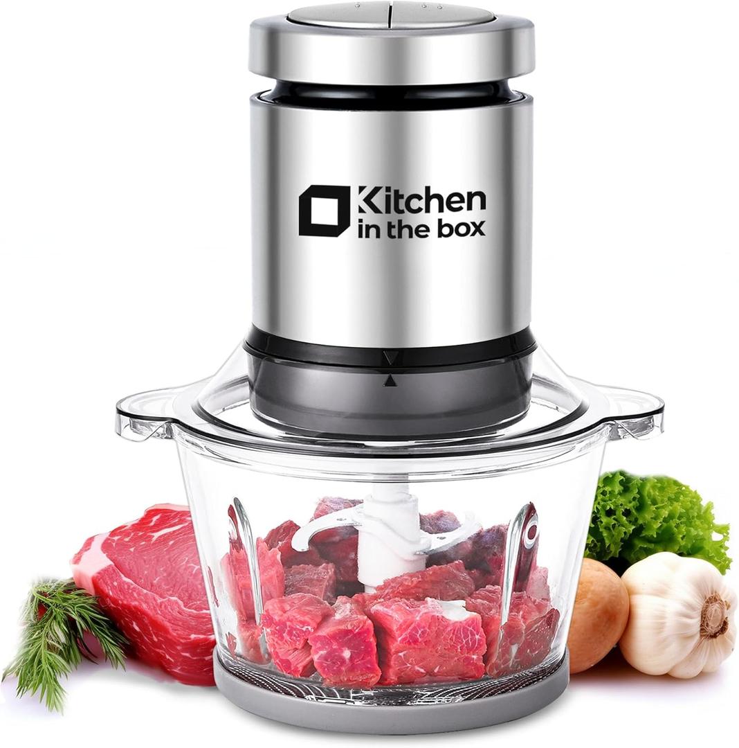 Kitchen in the box Mini Food Processor, Electric Meat Grinder & Food Chopper with 400W Powerful Veggie Chopper-One 3 Cup Bowl & S Blades for Meat/Fish/Vegetable/Baby Food