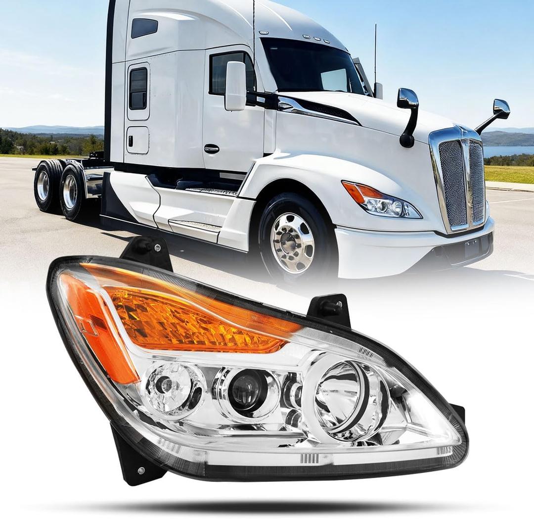 Chrome Kenworth T680 Headlights 2022 2023 2024 Replacement Right Passenger Side [Included All Bulbs] DOT SAE Approved Headlights Assembly (Right Passenger Side)