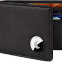 Airtag Wallet for Men, Bifold Full-Grain Leather Wallet for Apple Air Tag, Men's Wallet with Airtag Holder, RFID Blocking, Cash Slots, ID Window (Black)
