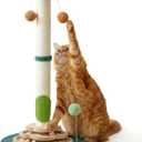 25.6inches Tall Cat Scratching Post, Cute Cat Scratching Post with Interactive Ball Two-Layer Track Spring Ball Toys and Self Groomer for Indoor Cats and Kittens Protect Your Furniture