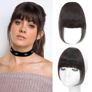 Bangs Hair Clip Human Hair Dark Brown French Bangs for Women Fringe with Temples Hairpieces Clip on Bangs for Daily Wear (Dark Brown, French Bangs)