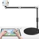 HIBORI Heavy Duty Overhead Phone Mount for Desk, 17 in Long Arm iPhone Holder, 360° Swivel Stand for Video Recording, Filming, Live Streaming, Cooking, Painting, Crafting