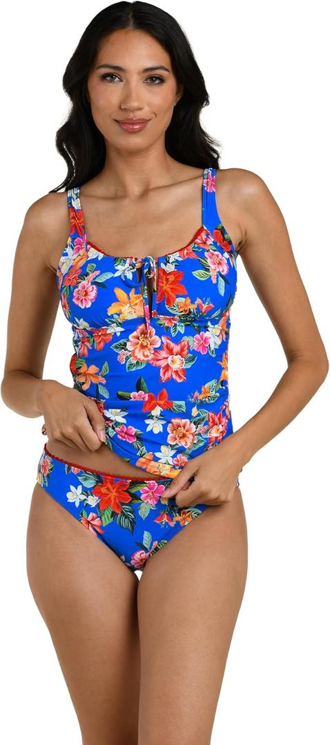 La Blanca Womens Over The Shoulder Tankini Swimsuit Top (6, Multi// Modern Oasis)