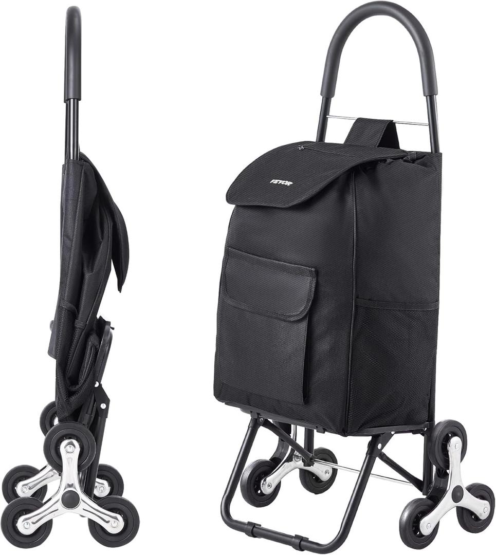 VEVOR Stair Climber Cart, 36L Capacity, Grocery Cart Laundry Stair Climbing Handcart with 6 Wheels & Oxford Cloth Bag, Foldable Stair Climber Hand Truck for Grocery Laundry, Black