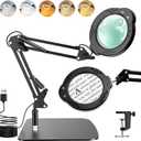 Magnifying Glass with Light and Stand, 10X 30X Desktop LED Magnifying Lamp with Base and Clamp, 5 Color Modes, 3 Dimmable Levels Hands Free Magnifying Glass for Reading, Close Work, Crafts, Jewelry