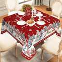 Red Square Christmas Tablecloth 70x70 Inch, Waterproof Winter Xmas Holiday Christmas Table Cloth Square Table Cover
