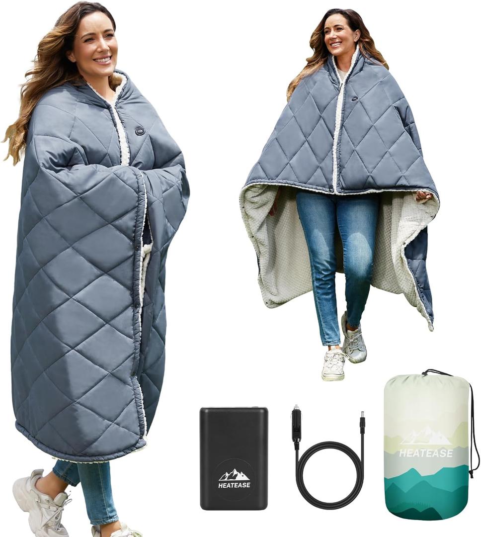 Heated Blanket Battery Operated, 12V Portable Wearable Heated Shawl Poncho with 3 Heating Modes,Electric Heating Outdoor Blanket Throw for Camping,Traveling,Picnics,Car,50''X70'' (Gray)