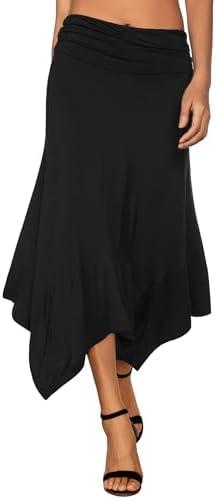 DJT Women's Flowy Handkerchief Hemline Midi Skirt, S