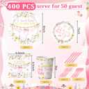 400 Pcs Pink Wildflower Girl Baby Shower Party Decoration for 50, Baby in Bloom Paper Plates Napkins and Cups Cutlery Floral Tableware Set for a Sweet Babys Is on Her Way Party Supplies