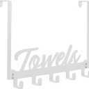 Over The Door Hooks, Towel Rack for Bathroom & Bedroom, Heavy Duty Over Door Towel Hanger with 5 Coat Hooks, White