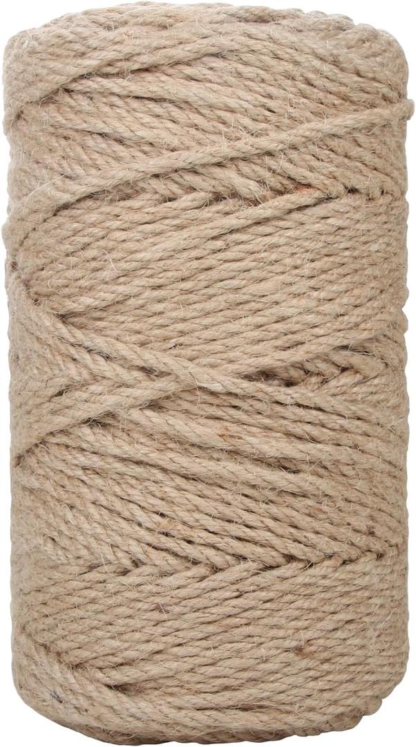 Jute Twine 3 mmx109 Yard 3 Strand, Munzong Natural Handmade 3 Twisted Burlap Twine String for Crafts, Garden Hemp Rope for DIY Knitting Plant Hanger Gift Wrapping Bundling Packing Gardening Decor 100m