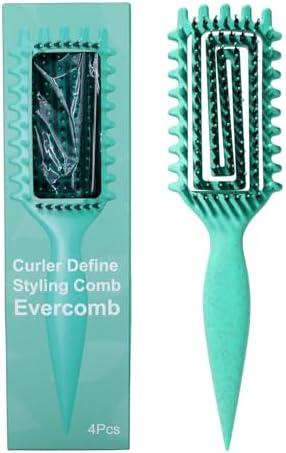 Evercomb Curl Defining Brush for Curly Hair - Detangling & Styling with Lightweight Ergonomic Nylon Bristles, Enhance Curls, Reduce Frizz/Breakage for Women (Green 1Pcs)