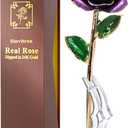 Sinvitron Gold Dipped Infinity Rose Forever Flower Decor, Resin Preserved Real Rose Birthday Gift for Women, Anniversary Present for Mom (Purple)