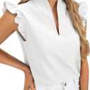 Rooscier Women's Notch Deep V Neck Ruffle Cap Sleeve Dressy Casual Blouses Tops Shirt (White, M)